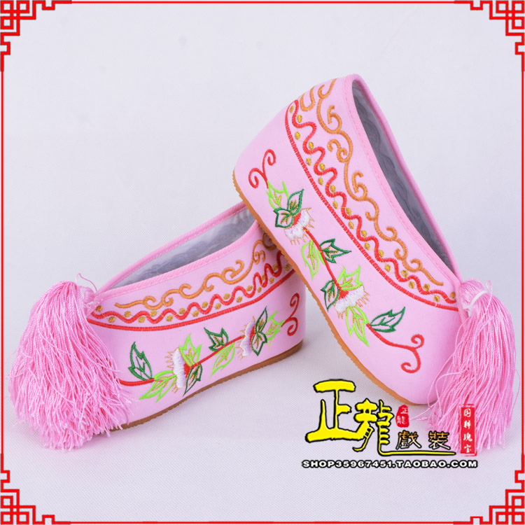 紫金花旦鞋女绣花彩鞋 舒适款草花内高彩鞋