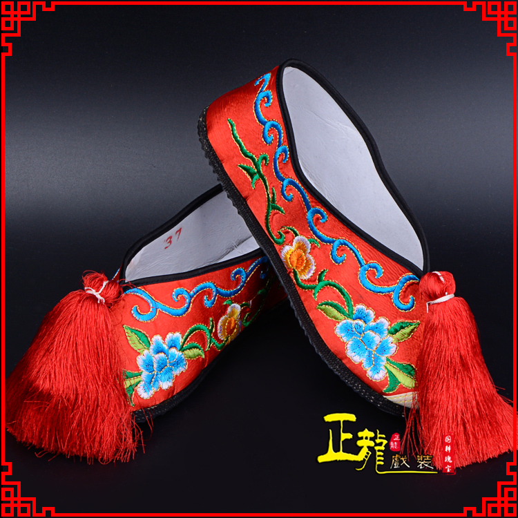 紫金京剧越剧戏曲彩鞋花旦绣花 普平底彩鞋