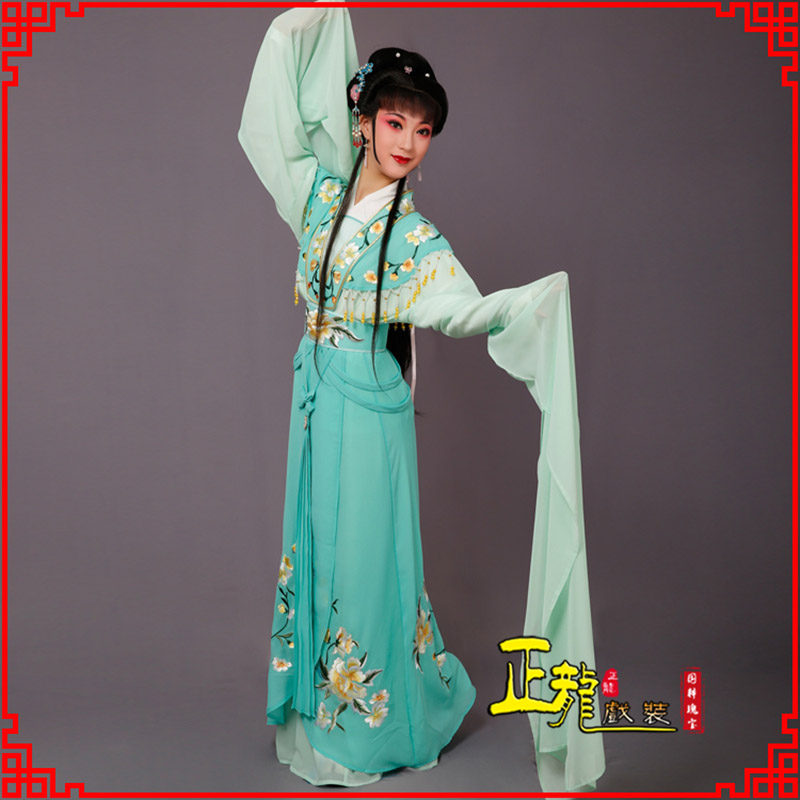 紫金青衣水袖戏服演出服 云肩花旦衣